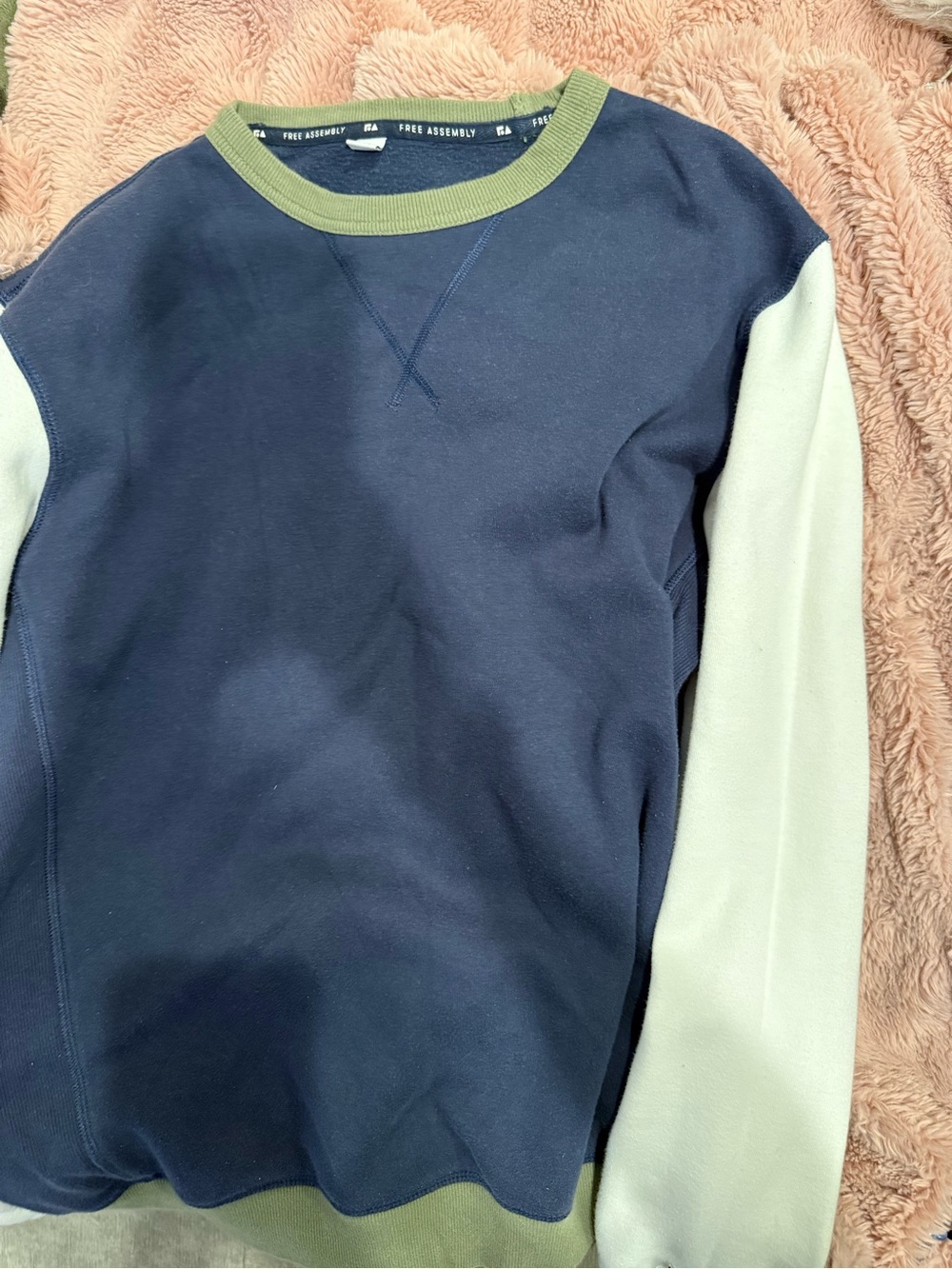 Free Assembly Men's Navy Crewneck Sweater with Sage Accents